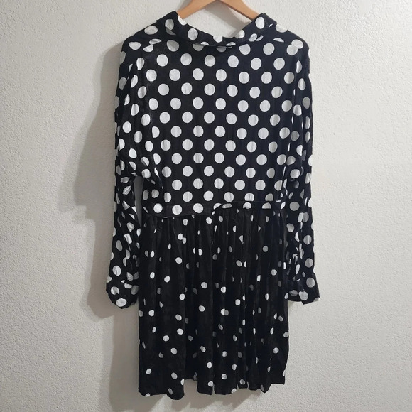 ZARA Black White Polka Dot Shirt Dress Size M - Picture 3 of 8
